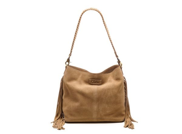 Chabo Suede Stormy Fringes Big Shoulderbag ,Sand