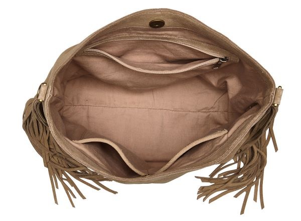 Chabo Suede Stormy Fringes Big Shoulderbag ,Sand
