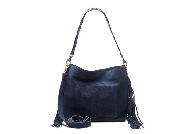 Chabo Suede Stormy Fringes Big Shoulderbag , navy blue