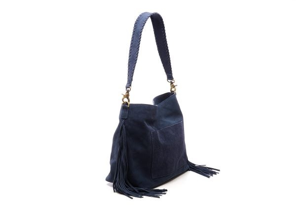 Chabo Suede Stormy Fringes Big Shoulderbag , navy blue