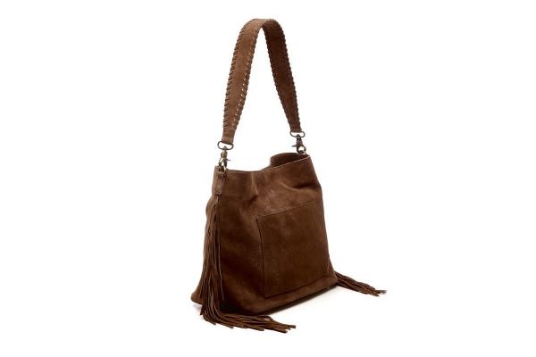 Chabo Suede Stormy Fringes Big Shoulderbag , Cacao