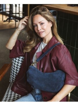 Chabo Suede Bobby Banana Bag, Navy Blue