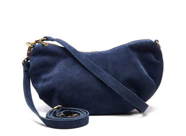 Chabo Suede Bobby Banana Bag, Navy Blue