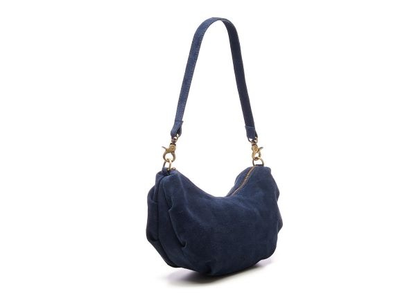 Chabo Suede Bobby Banana Bag, Navy Blue