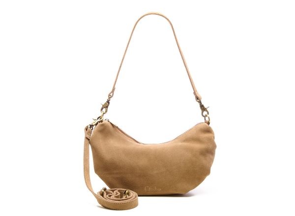 Chabo Suede Bobby Banana Bag, Sand