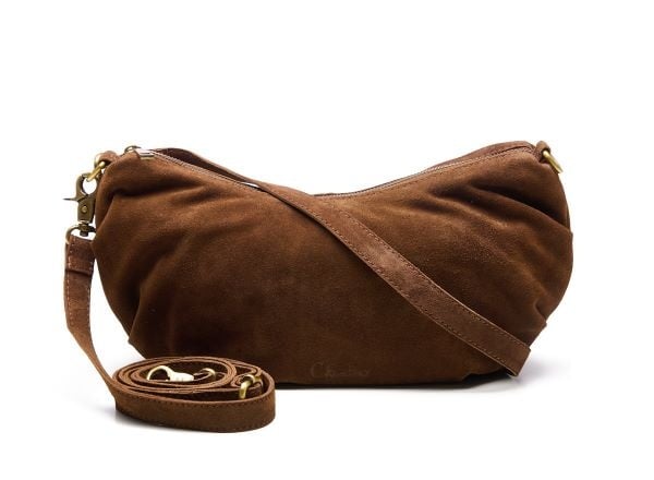 Chabo Suede Bobby Banana Bag,  Cacao