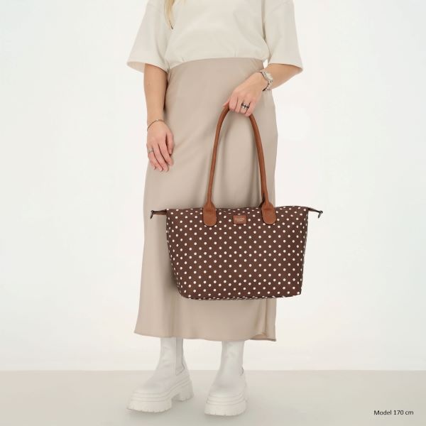 CHARM LONDON BAGS  Buckingham Shopper - 1289 Dots wit op donker bruin