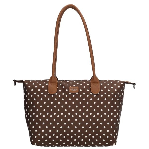 CHARM LONDON BAGS  Buckingham Shopper - 1289 Dots wit op donker bruin