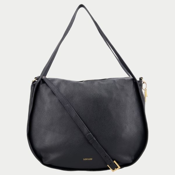 LouLou LOU L Dark Blue– leren shopper met RFID en gouden details