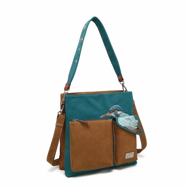 Hi Di Hi Schoudertas Kingshopper KS10 Petrol/cognac