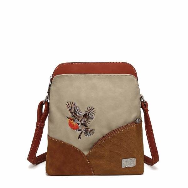Hi Di Hi schoudertas Whistle WH05 Beige/red/cognac