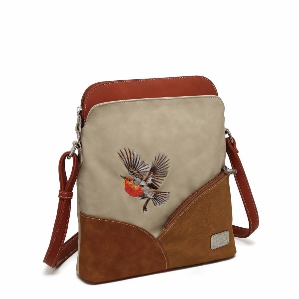 Hi Di Hi schoudertas Whistle WH05 Beige/red/cognac