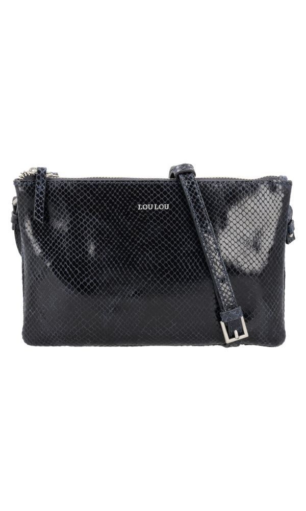 LouLou Leren schoudertasje Camille Python Blue Orient