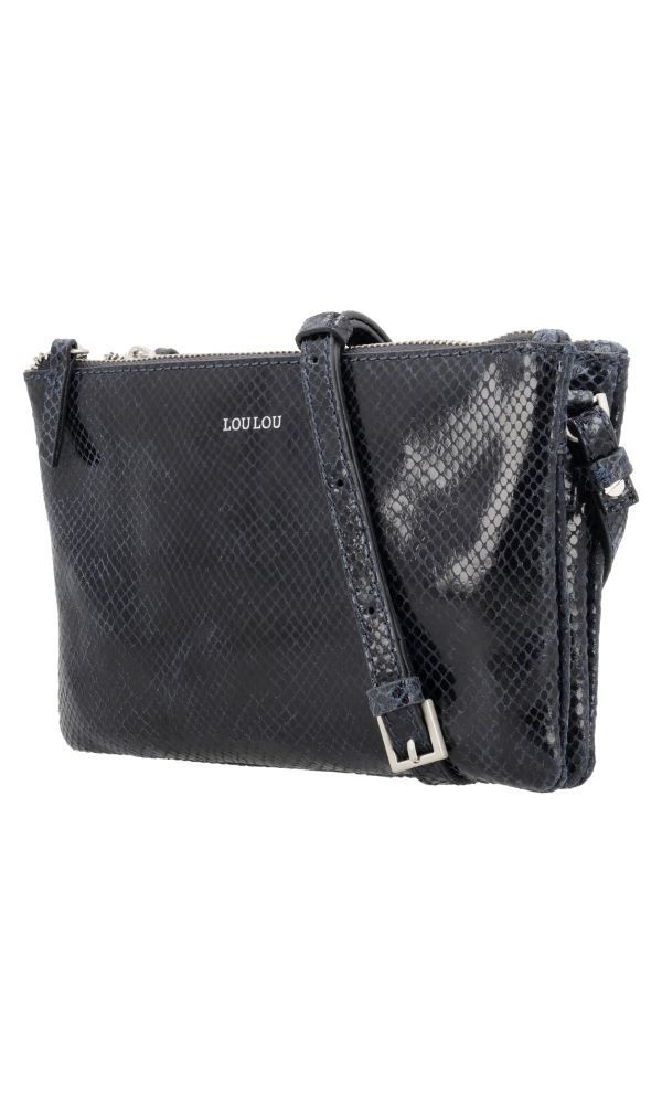 LouLou Leren schoudertasje Camille Python Blue Orient