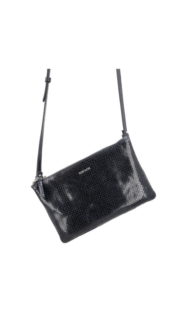 LouLou Leren schoudertasje Camille Python Blue Orient