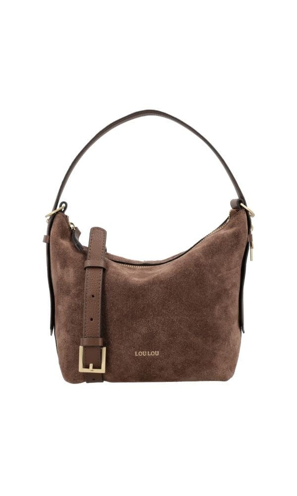 LouLou LOIS  Suede hobo / crossbody tas Chocolate