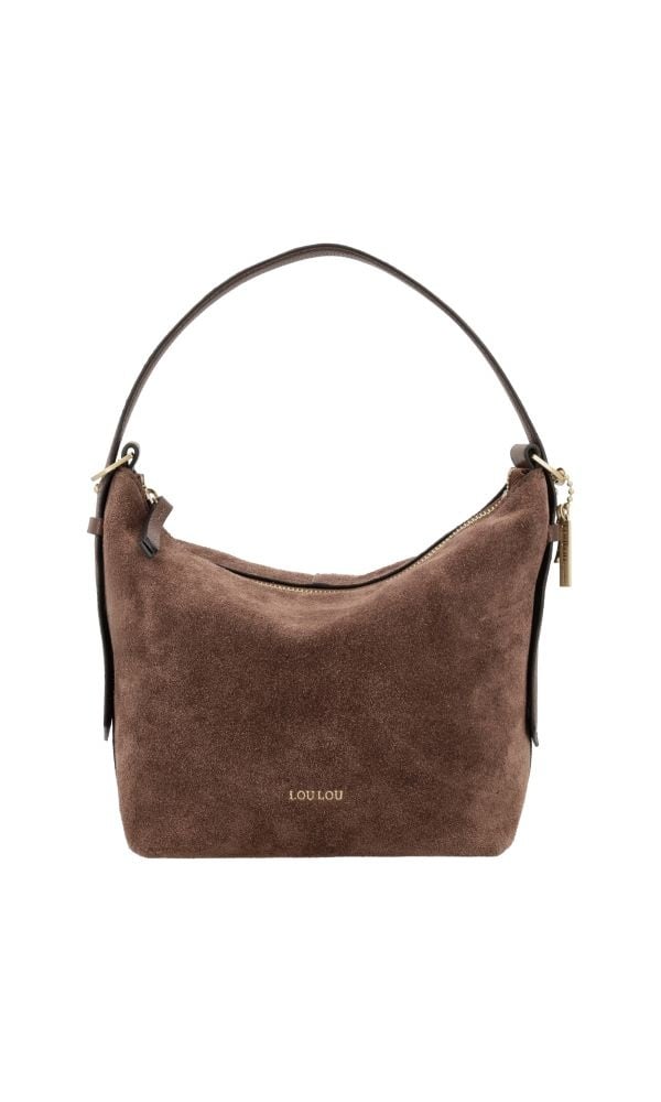 LouLou LOIS  Suede hobo / crossbody tas Chocolate