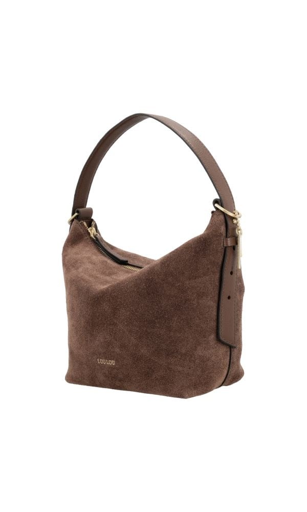 LouLou LOIS  Suede hobo / crossbody tas Chocolate