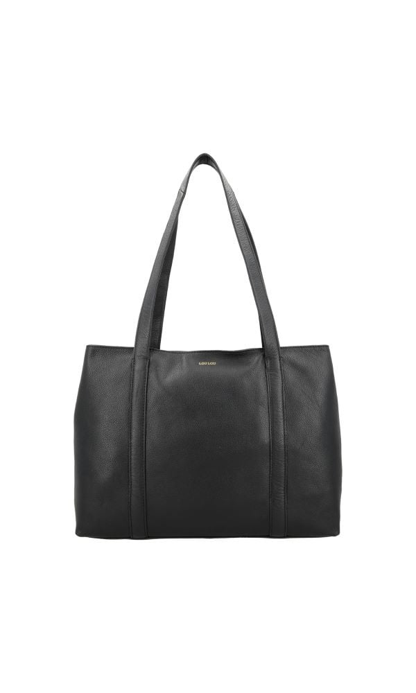 LouLou EMIE Ruime en tijdloze leren school- of werktas Black Gold