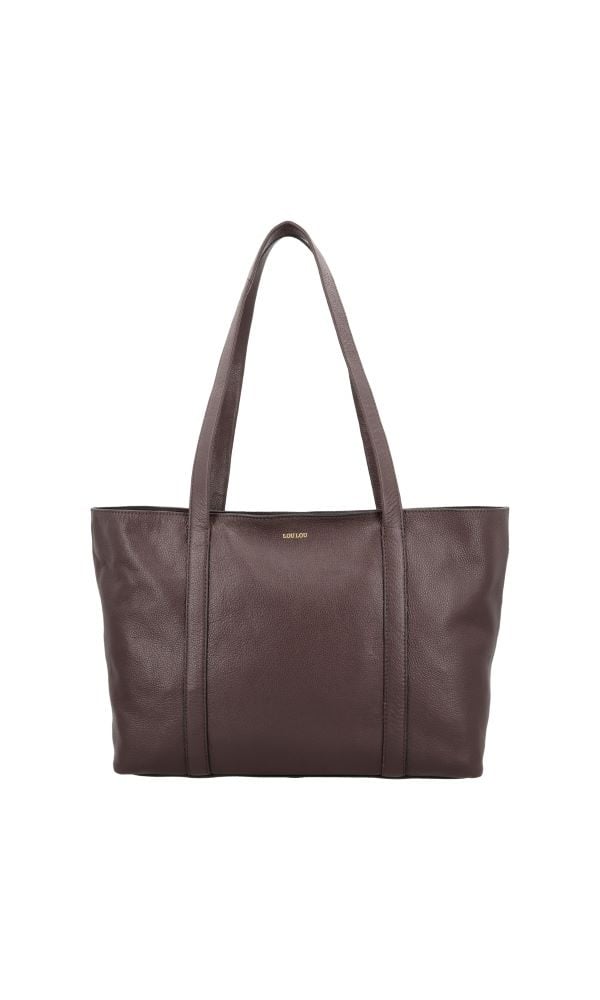 LouLou EMIE Ruime en tijdloze leren school- of werktas Merlot Gold