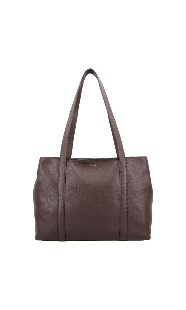 LouLou EMIE Ruime en tijdloze leren school- of werktas Merlot Gold