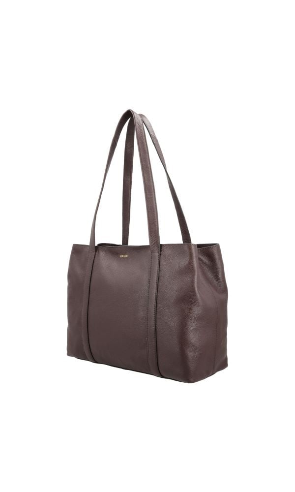 LouLou EMIE Ruime en tijdloze leren school- of werktas Merlot Gold