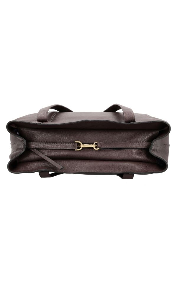 LouLou EMIE Ruime en tijdloze leren school- of werktas Merlot Gold
