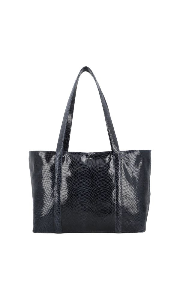 LouLou EMIE  leren tas met laptopvak - EMIE - Python Blue Orient