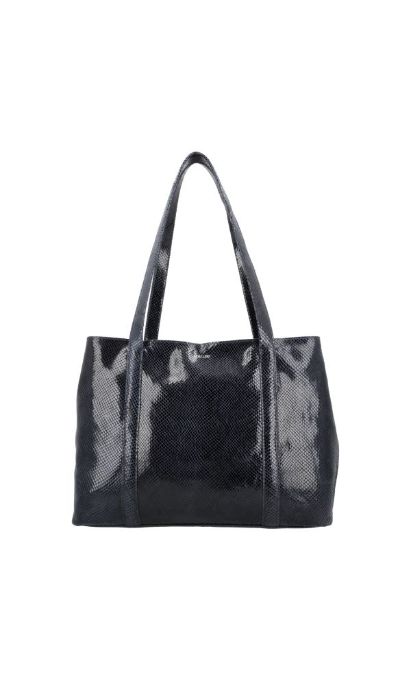 LouLou EMIE  leren tas met laptopvak - EMIE - Python Blue Orient