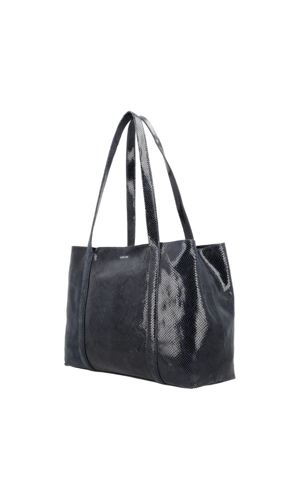 LouLou EMIE  leren tas met laptopvak - EMIE - Python Blue Orient