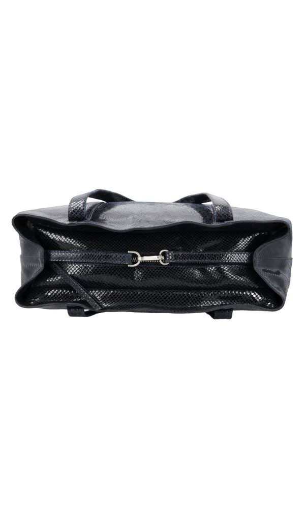 LouLou EMIE  leren tas met laptopvak - EMIE - Python Blue Orient