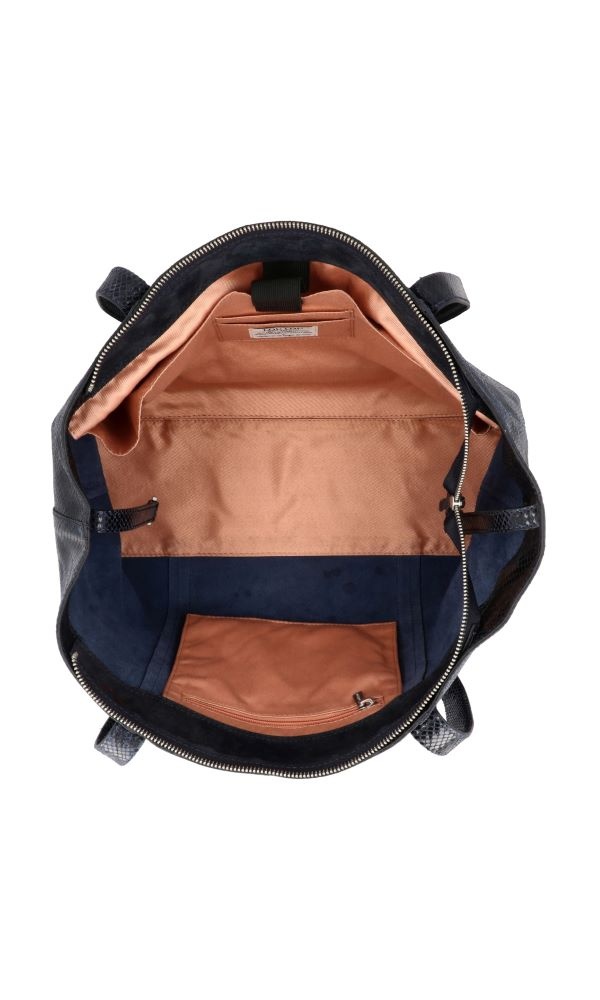 LouLou EMIE  leren tas met laptopvak - EMIE - Python Blue Orient
