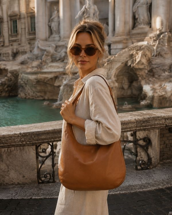 Chabo Leren Schoudertas Hobo Brisbane Camel