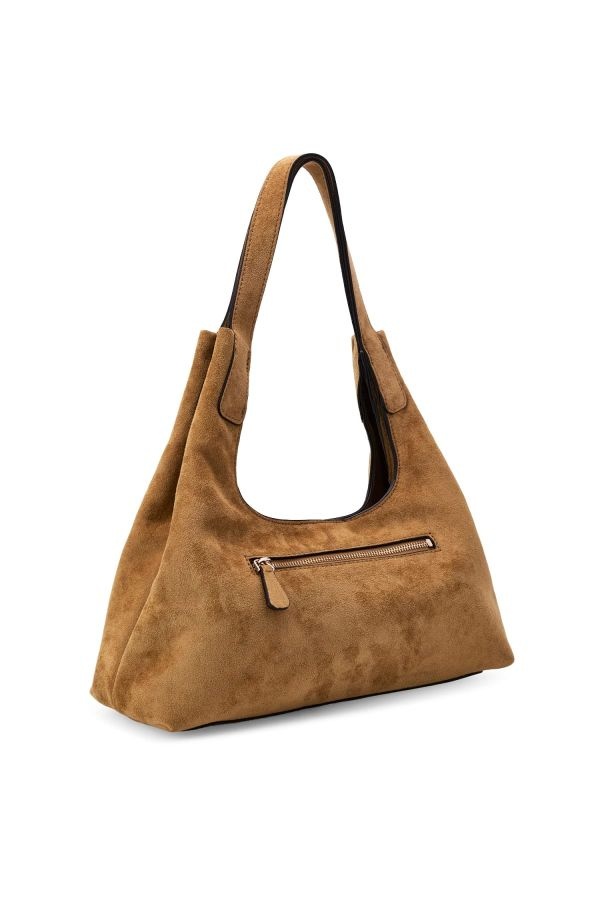 Guess Sunset Schoudertas Hobo Tas suède Tan