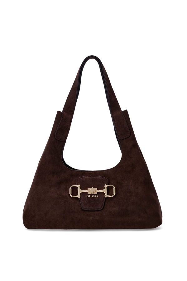 Guess Sunset Schoudertas Hobo Tas suède Espresso