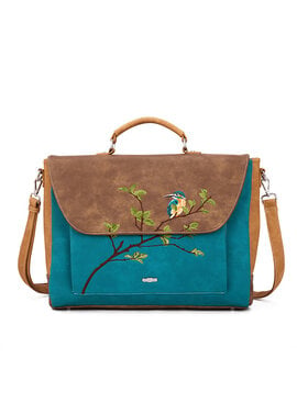 Hi Di Hi Busy Bird Schoudertas/laptoptas BUB02 Teal/Brown