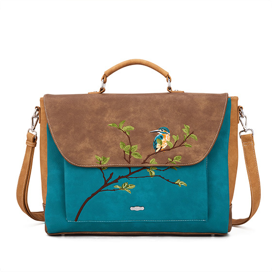 Hi Di Hi Busy Bird Schoudertas/laptoptas BUB02 Teal/Brown
