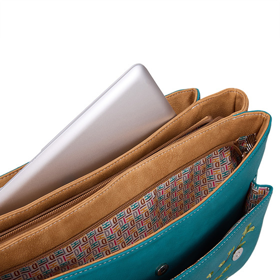 Hi Di Hi Busy Bird Schoudertas/laptoptas BUB02 Teal/Brown