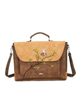 Hi Di Hi Busy Bird Schoudertas/laptoptas BUB03 Brown/Beige