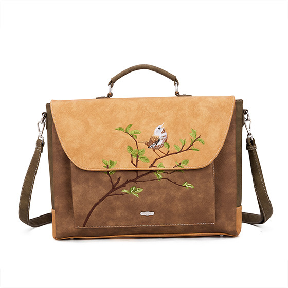Hi Di Hi Busy Bird Schoudertas/laptoptas BUB03 Brown/Beige