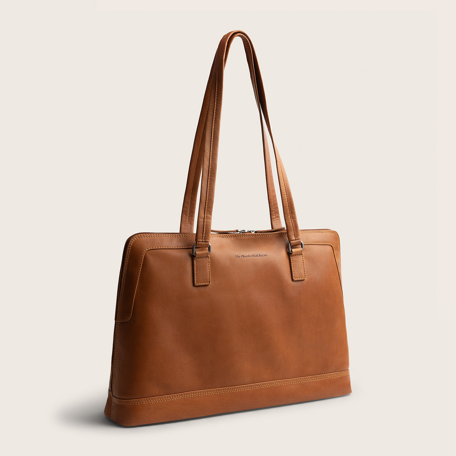 Chesterfield Leren Laptop Schoudertas Cognac Isara