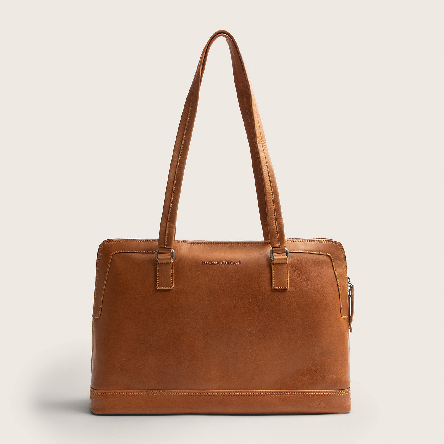 Chesterfield Leren Laptop Schoudertas Cognac Isara