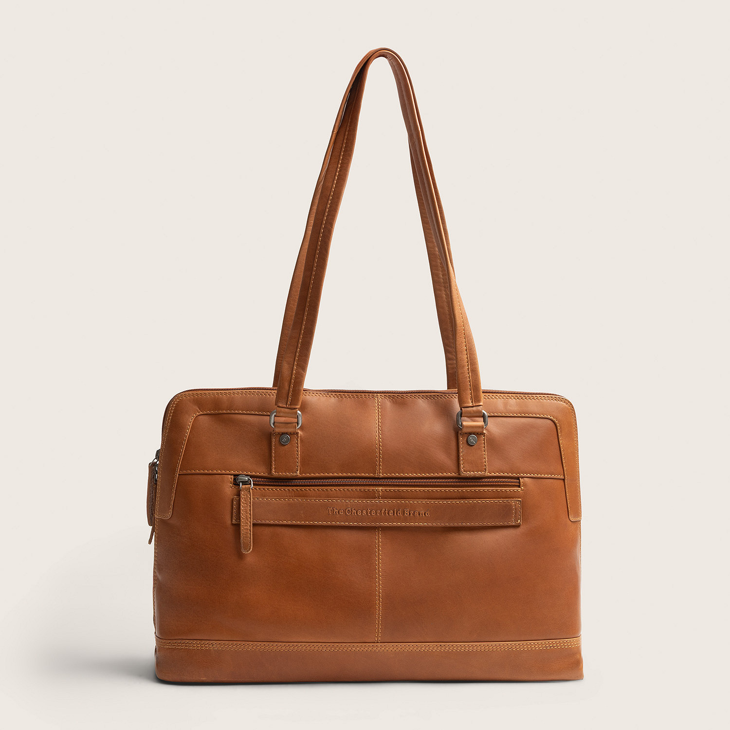 Chesterfield Leren Laptop Schoudertas Cognac Isara