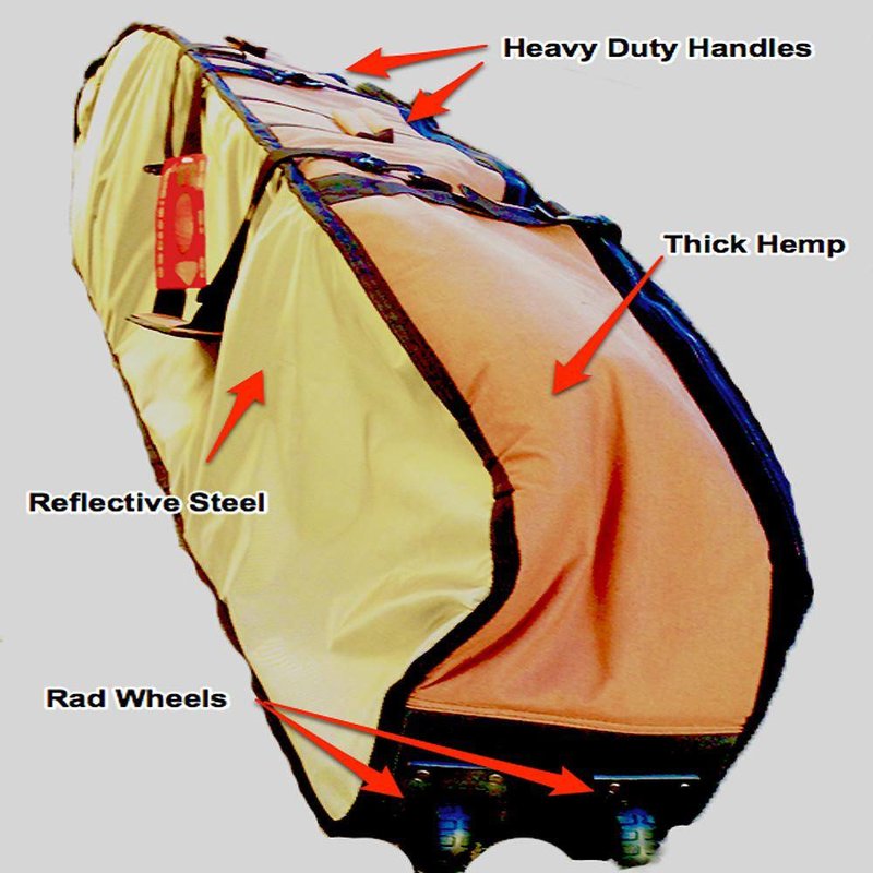 Wavetribe Wavetribe 8'6 wheeled hemp triple longboard travel boardbag blue