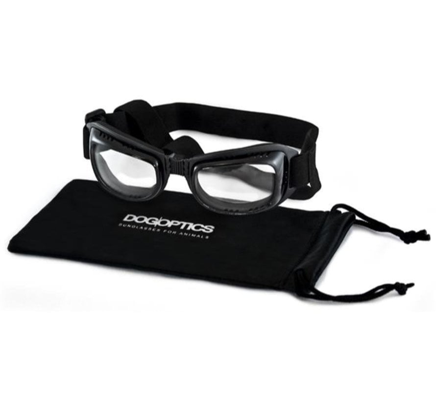 Dog Sunglasses Biker Black Frame Clear Lens