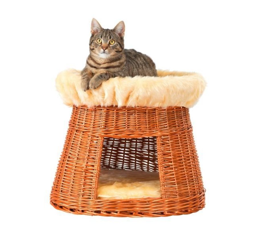 Round Brown Wicker Cat Bed