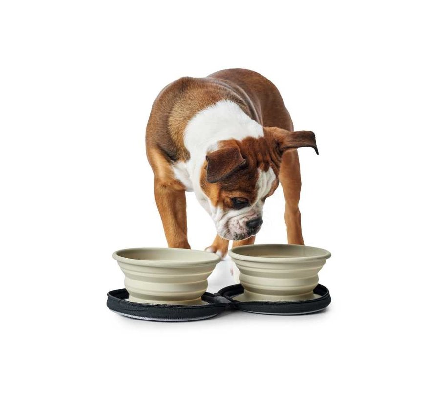 Foldable Beige Feeding Bowl List with Storage Bag