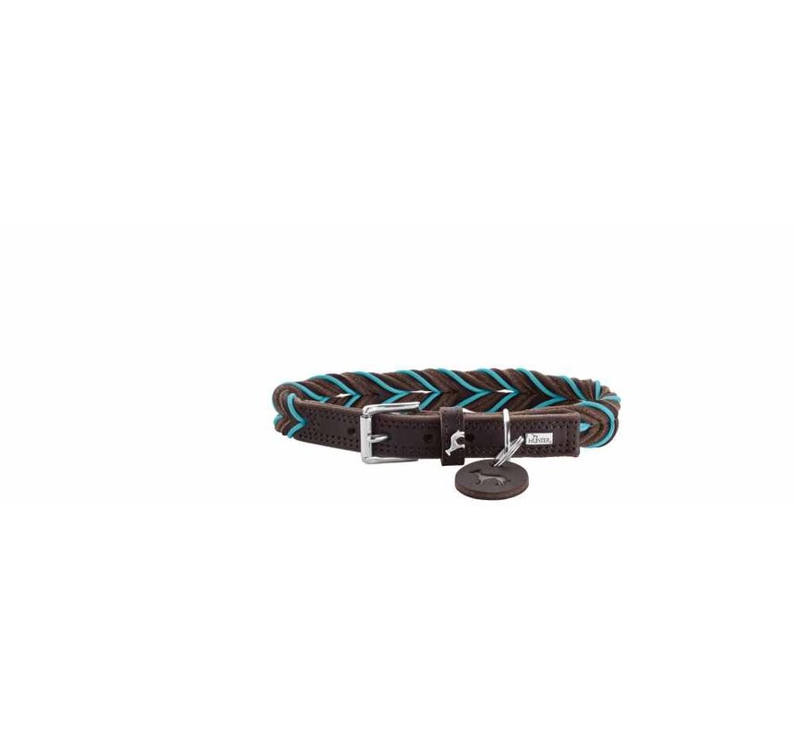Dog Collar Solid Education Cord Brown Turquoise