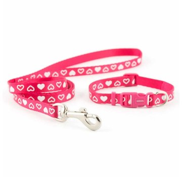 Ancol Dog Collar Set With Leash Heart Raspberry