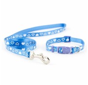Ancol Dog Collar Set With Leash Hearts Blue